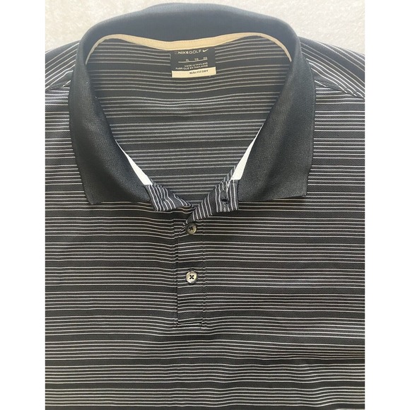 Nike Golf Dri-Fit Men’s XL Black Gray Striped Golf Polo Shirt - Picture 2 of 8